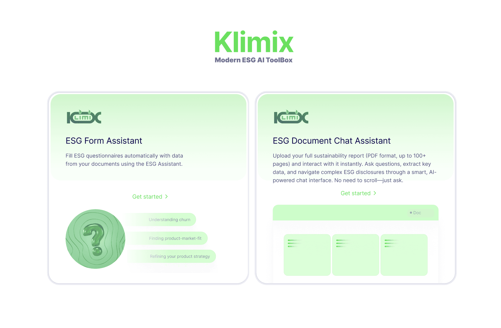 Klimix AI ESG Assistant conversational document chat interface