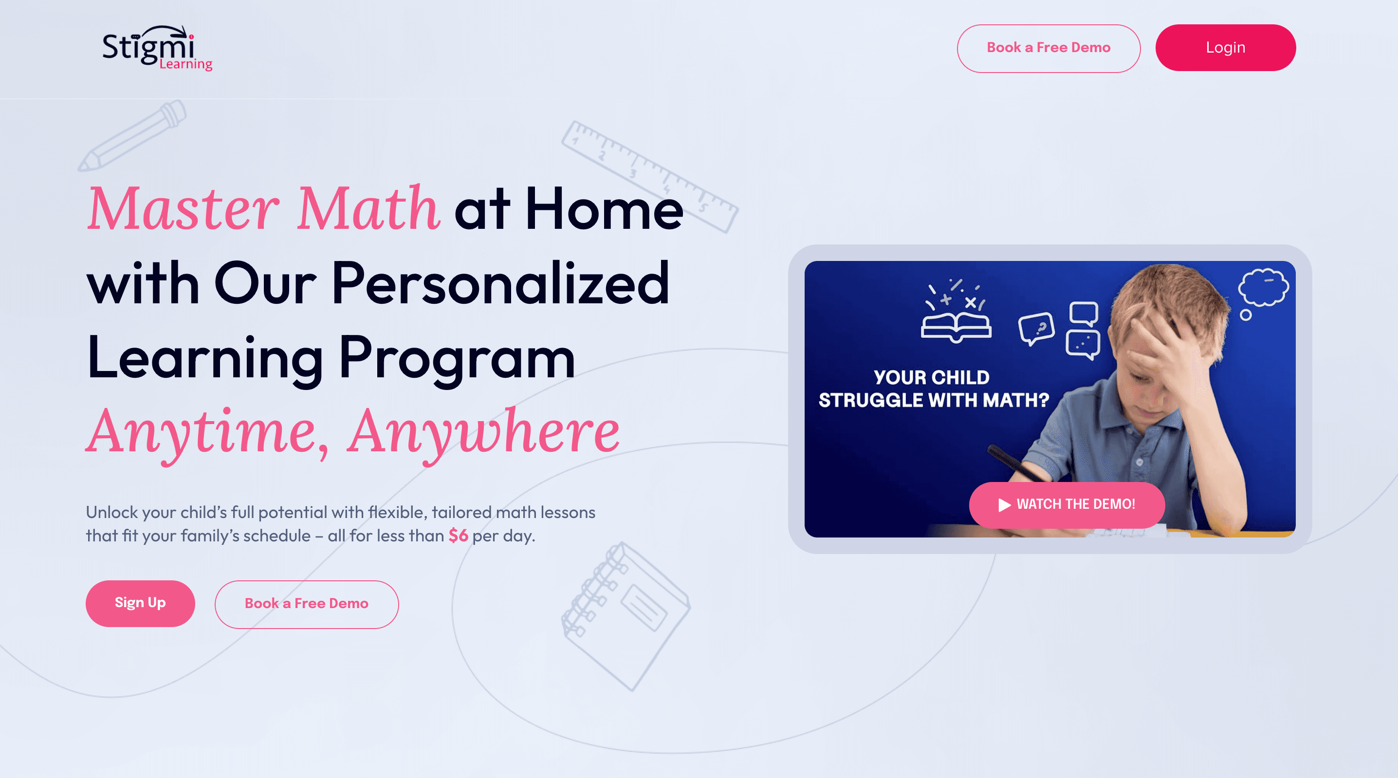 Stigmi Learning online tutoring platform landing page